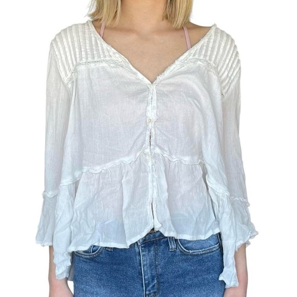 Free People Women's Austin Long Sleeve Top White Size S